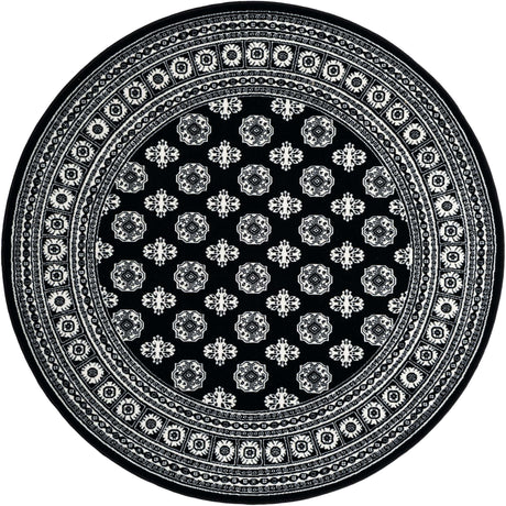 Black and White 6' 1 x 6' 1 Tekke Round Area Rug Classic Traditional Vintage Design Carpet for Living Rooms, Dining, Bedrooms, Office Space for Sale at Rug Engine