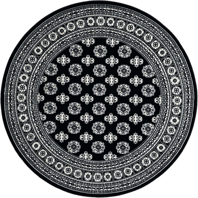 Black and White 6' 1 x 6' 1 Tekke Round Area Rug Classic Traditional Vintage Design Carpet for Living Rooms, Dining, Bedrooms, Office Space for Sale at Rug Engine
