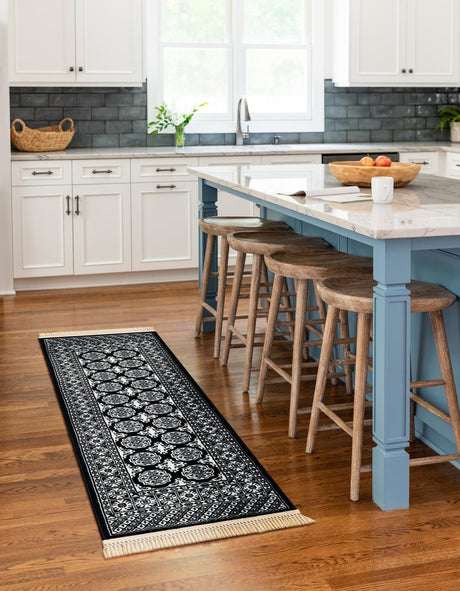 Black and White 2' 7 x 12' Tekke Runner Area Rug Classic Traditional Vintage Design Carpet for Living Rooms, Dining, Bedrooms, Office Space for Sale at Rug Engine