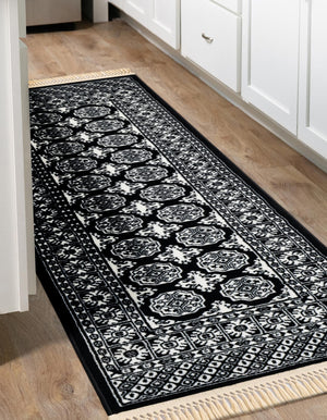 Black and White 2' 7 x 12' Tekke Runner Area Rug Classic Traditional Vintage Design Carpet for Living Rooms, Dining, Bedrooms, Office Space for Sale at Rug Engine