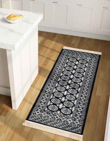 Black and White 2' 7 x 12' Tekke Runner Area Rug Classic Traditional Vintage Design Carpet for Living Rooms, Dining, Bedrooms, Office Space for Sale at Rug Engine