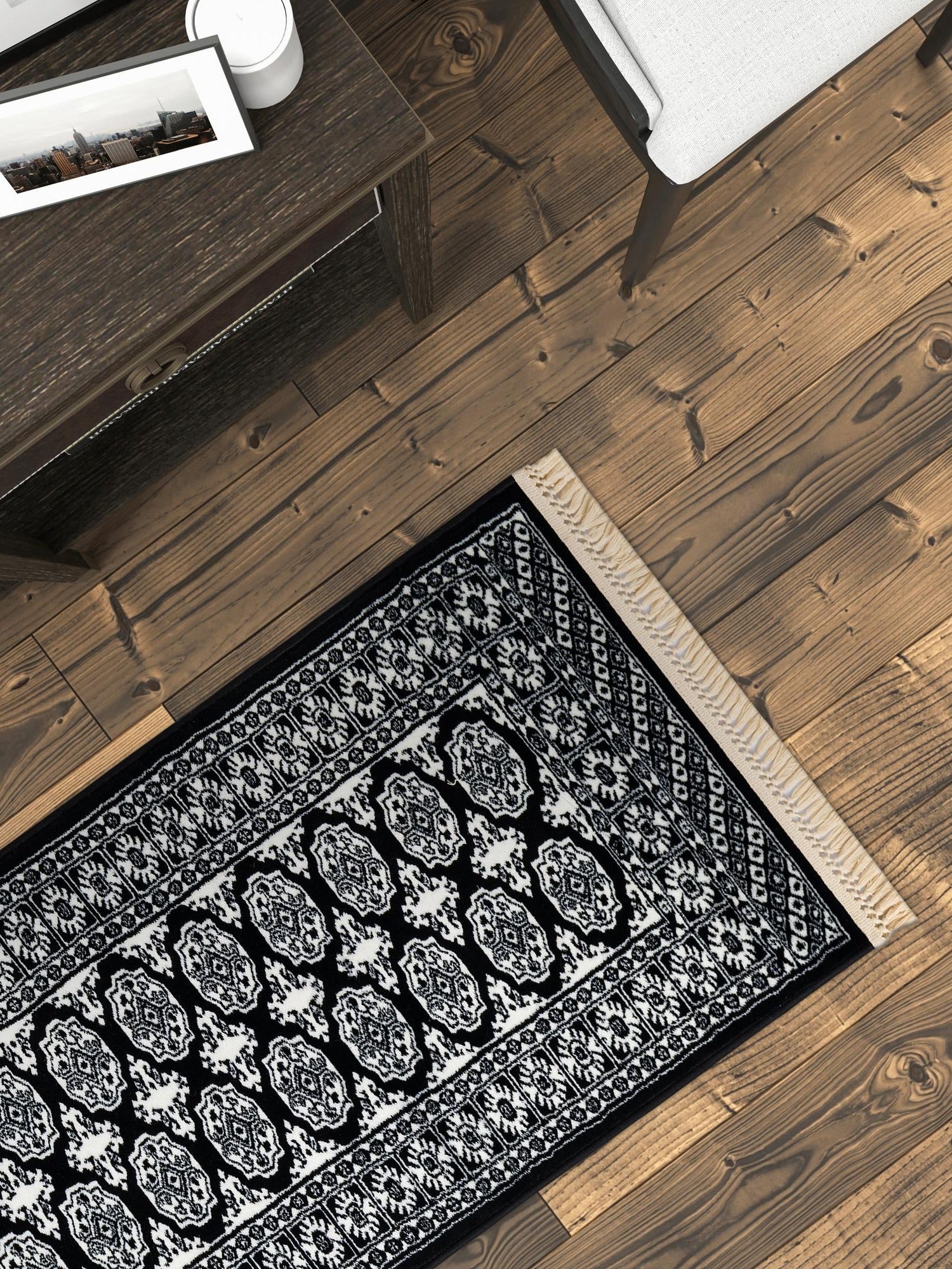 Black and White 2' 7 x 12' Tekke Runner Area Rug Classic Traditional Vintage Design Carpet for Living Rooms, Dining, Bedrooms, Office Space for Sale at Rug Engine
