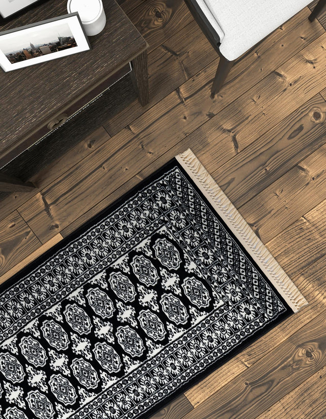 Black and White 2' 7 x 12' Tekke Runner Area Rug Classic Traditional Vintage Design Carpet for Living Rooms, Dining, Bedrooms, Office Space for Sale at Rug Engine