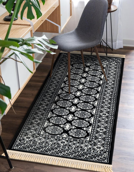 Black and White 2' 7 x 12' Tekke Runner Area Rug Classic Traditional Vintage Design Carpet for Living Rooms, Dining, Bedrooms, Office Space for Sale at Rug Engine