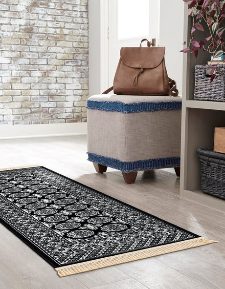 Black and White 2' 7 x 12' Tekke Runner Area Rug Classic Traditional Vintage Design Carpet for Living Rooms, Dining, Bedrooms, Office Space for Sale at Rug Engine