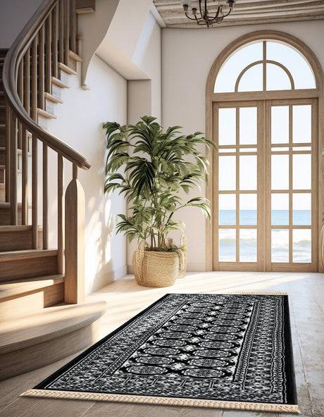 Black and White 2' 7 x 12' Tekke Runner Area Rug Classic Traditional Vintage Design Carpet for Living Rooms, Dining, Bedrooms, Office Space for Sale at Rug Engine