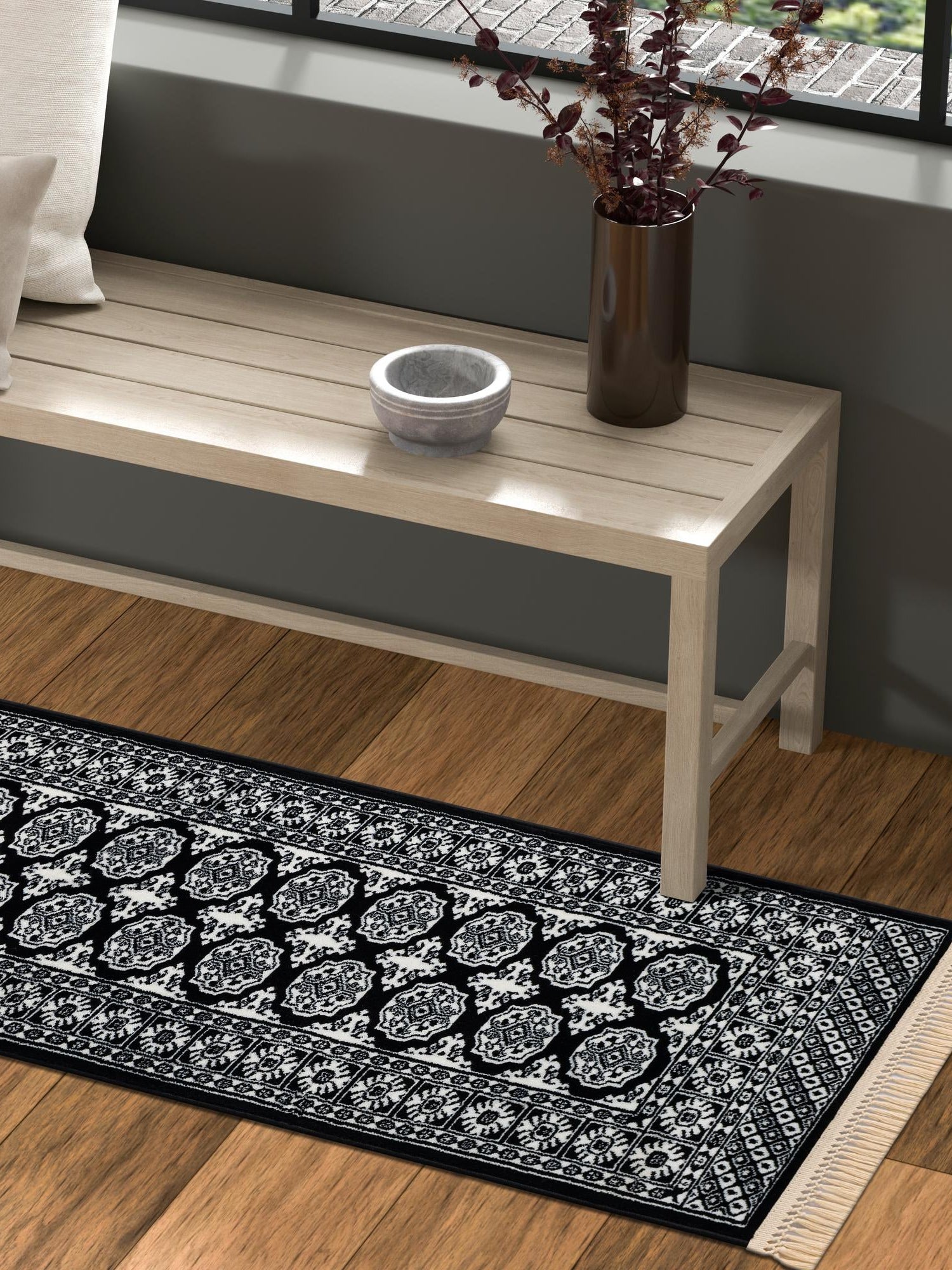 Black and White 2' 7 x 12' Tekke Runner Area Rug Classic Traditional Vintage Design Carpet for Living Rooms, Dining, Bedrooms, Office Space for Sale at Rug Engine