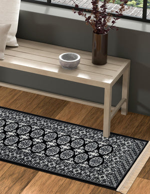 Black and White 2' 7 x 12' Tekke Runner Area Rug Classic Traditional Vintage Design Carpet for Living Rooms, Dining, Bedrooms, Office Space for Sale at Rug Engine