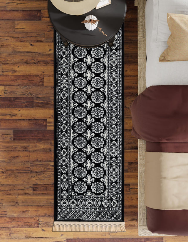 Black and White 2' 7 x 10' Tekke Runner Area Rug Classic Traditional Vintage Design Carpet for Living Rooms, Dining, Bedrooms, Office Space for Sale at Rug Engine