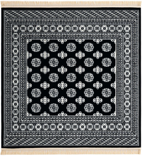 Black and White 6' 1 x 6' 1 Tekke Square Area Rug Classic Traditional Vintage Design Carpet for Living Rooms, Dining, Bedrooms, Office Space for Sale at Rug Engine