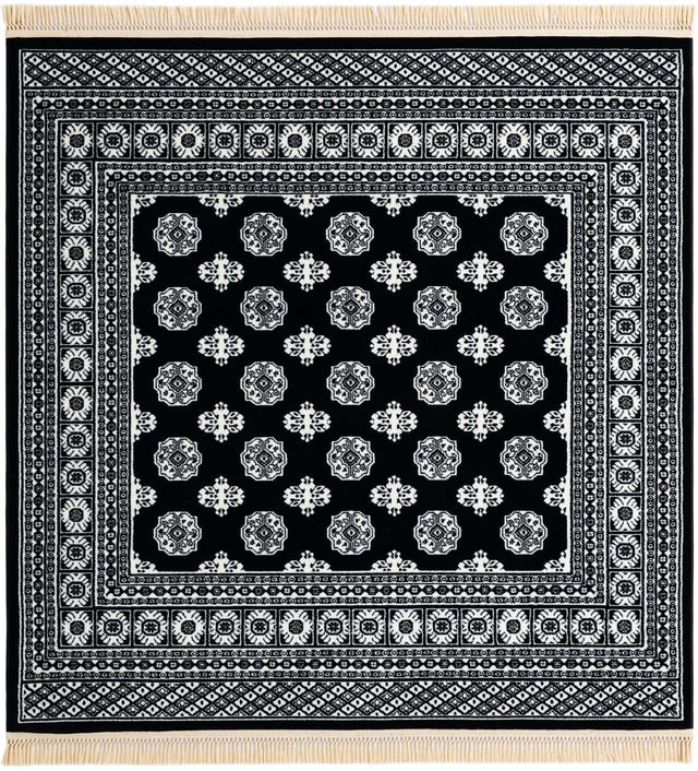 Black and White 6' 1 x 6' 1 Tekke Square Area Rug Classic Traditional Vintage Design Carpet for Living Rooms, Dining, Bedrooms, Office Space for Sale at Rug Engine
