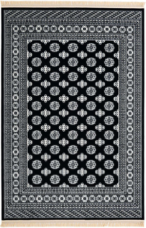 Black and White 6' 1 x 9' Tekke Rectangle Area Rug Classic Traditional Vintage Design Carpet for Living Rooms, Dining, Bedrooms, Office Space for Sale at Rug Engine