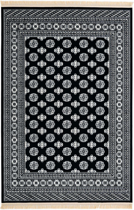 Black and White 6' 1 x 9' Tekke Rectangle Area Rug Classic Traditional Vintage Design Carpet for Living Rooms, Dining, Bedrooms, Office Space for Sale at Rug Engine
