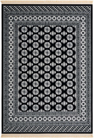 Black and White 7' 1 x 10' Tekke Rectangle Area Rug Classic Traditional Vintage Design Carpet for Living Rooms, Dining, Bedrooms, Office Space for Sale at Rug Engine