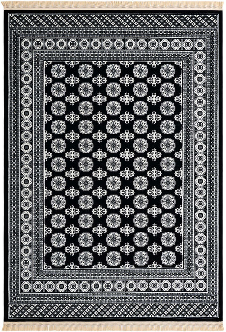 Black and White 7' 1 x 10' Tekke Rectangle Area Rug Classic Traditional Vintage Design Carpet for Living Rooms, Dining, Bedrooms, Office Space for Sale at Rug Engine