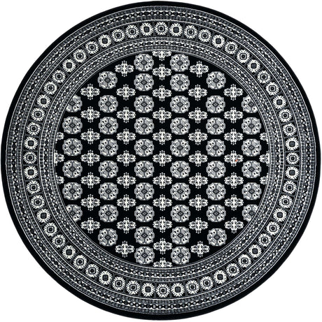 Black and White 7' 10 x 7' 10 Tekke Round Area Rug Classic Traditional Vintage Design Carpet for Living Rooms, Dining, Bedrooms, Office Space for Sale at Rug Engine