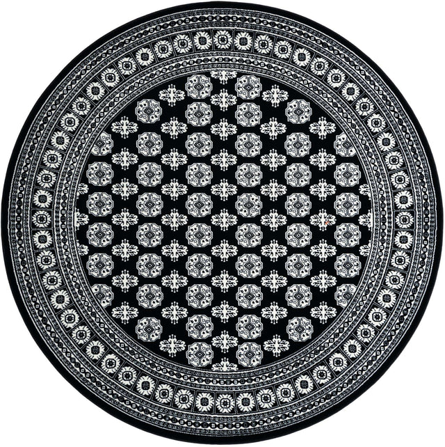Black and White 7' 10 x 7' 10 Tekke Round Area Rug Classic Traditional Vintage Design Carpet for Living Rooms, Dining, Bedrooms, Office Space for Sale at Rug Engine