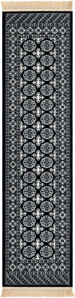 Black and White 2' x 8' Tekke Runner Area Rug Classic Traditional Vintage Design Carpet for Living Rooms, Dining, Bedrooms, Office Space for Sale at Rug Engine