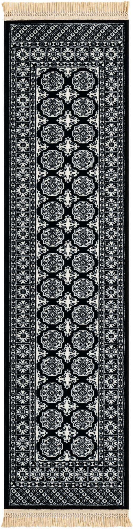Black and White 2' x 8' Tekke Runner Area Rug Classic Traditional Vintage Design Carpet for Living Rooms, Dining, Bedrooms, Office Space for Sale at Rug Engine