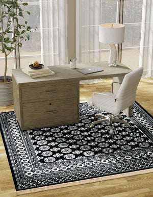 Black and White 7' 10 x 7' 10 Tekke Square Area Rug Classic Traditional Vintage Design Carpet for Living Rooms, Dining, Bedrooms, Office Space for Sale at Rug Engine