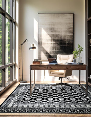 Black and White 10' x 10' Tekke Square Area Rug Classic Traditional Vintage Design Carpet for Living Rooms, Dining, Bedrooms, Office Space for Sale at Rug Engine
