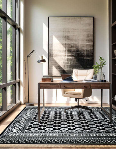 Black and White 6' 1 x 6' 1 Tekke Square Area Rug Classic Traditional Vintage Design Carpet for Living Rooms, Dining, Bedrooms, Office Space for Sale at Rug Engine
