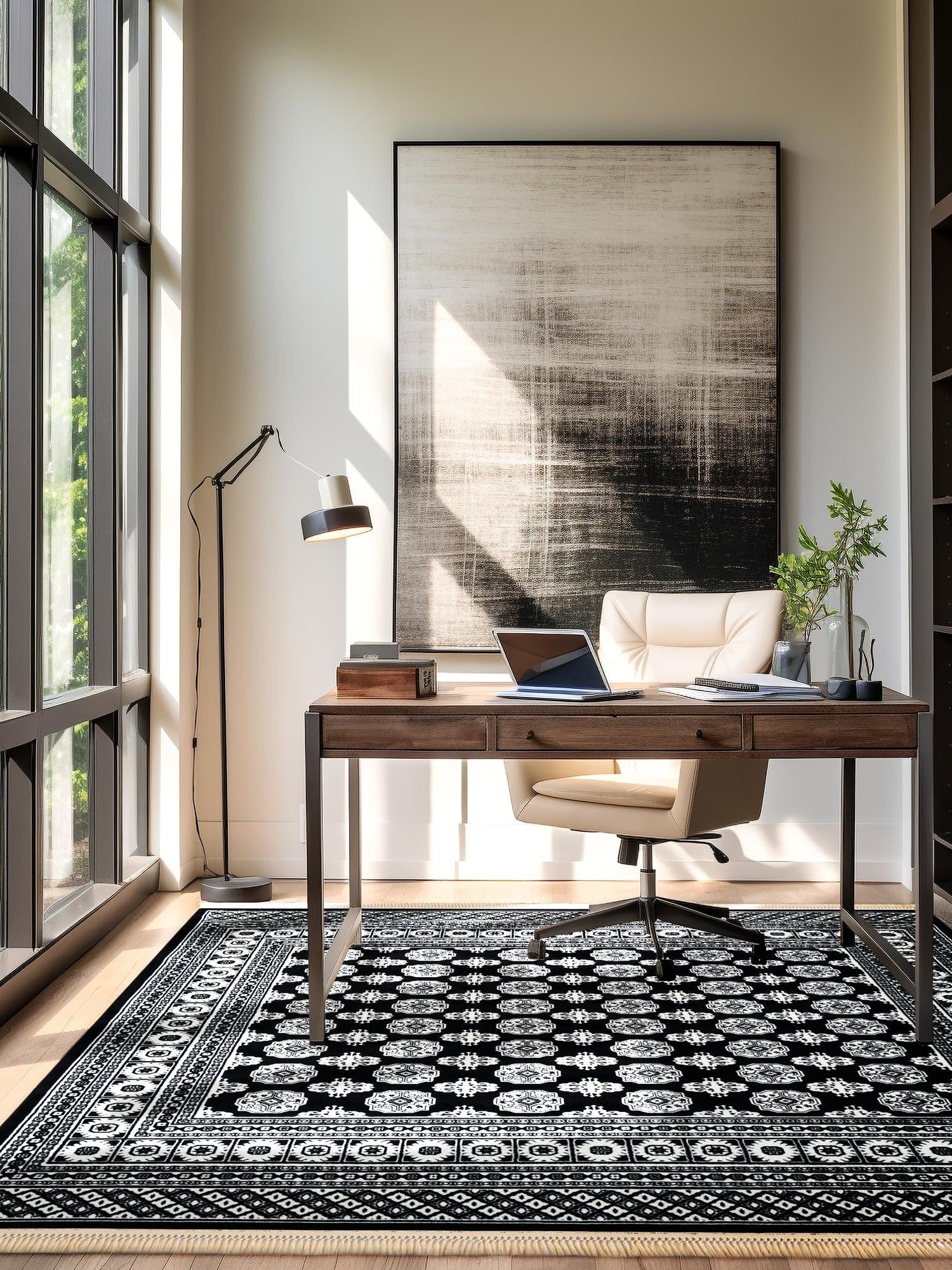 Black and White 7' 10 x 7' 10 Tekke Square Area Rug Classic Traditional Vintage Design Carpet for Living Rooms, Dining, Bedrooms, Office Space for Sale at Rug Engine