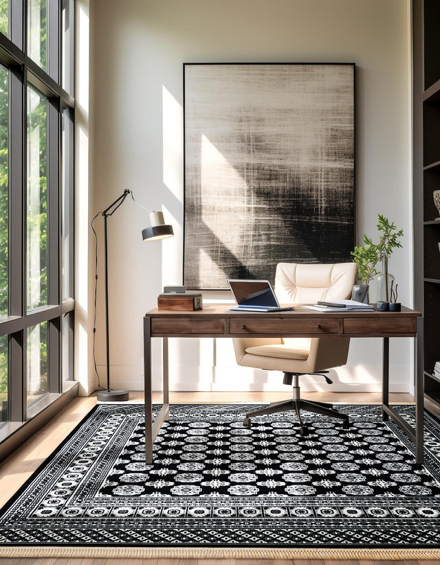 Black and White 7' 10 x 7' 10 Tekke Square Area Rug Classic Traditional Vintage Design Carpet for Living Rooms, Dining, Bedrooms, Office Space for Sale at Rug Engine