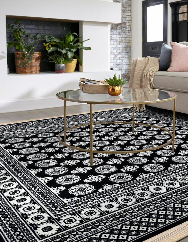 Black and White 10' x 10' Tekke Square Area Rug Classic Traditional Vintage Design Carpet for Living Rooms, Dining, Bedrooms, Office Space for Sale at Rug Engine