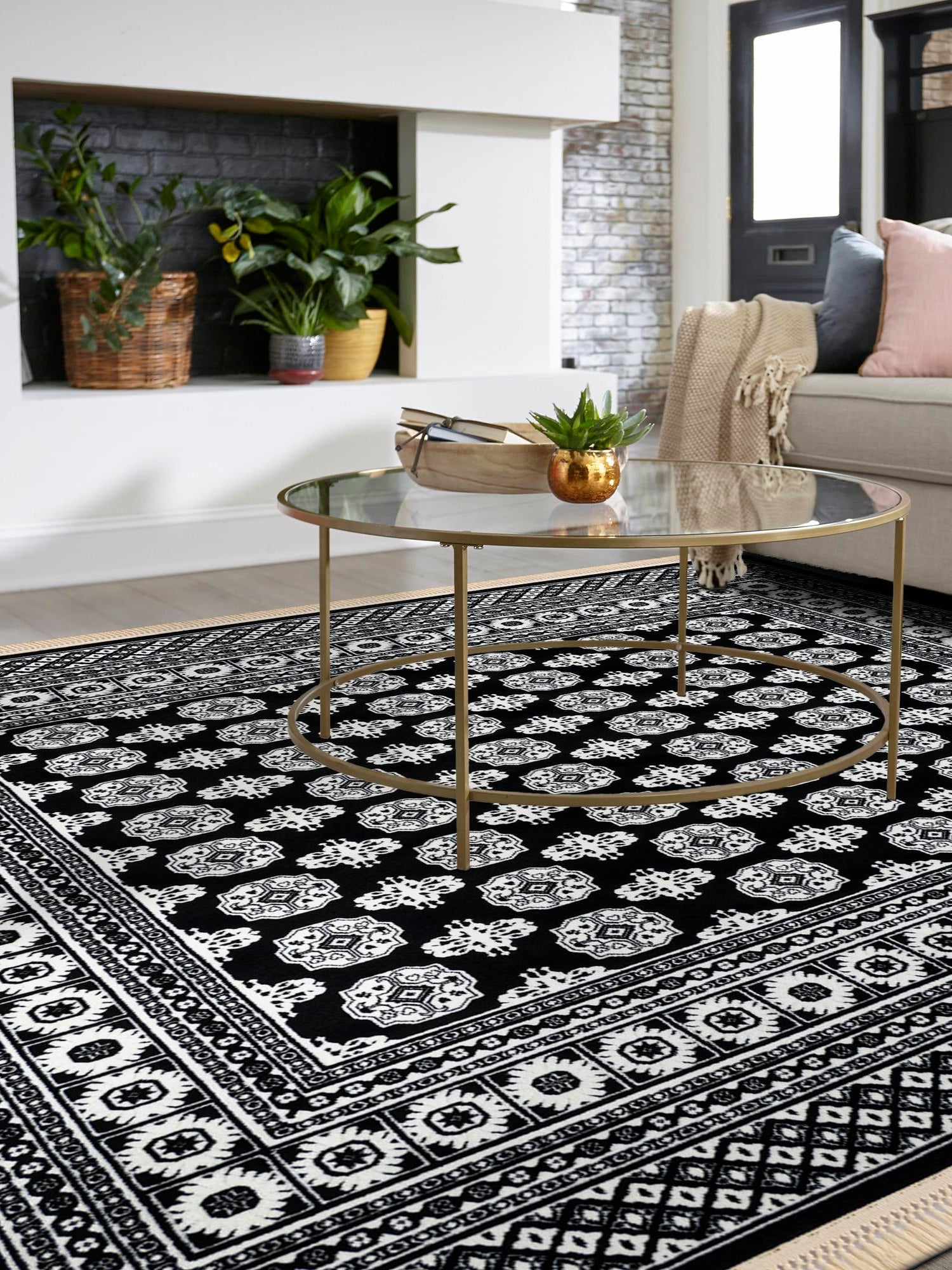 Black and White 6' 1 x 6' 1 Tekke Square Area Rug Classic Traditional Vintage Design Carpet for Living Rooms, Dining, Bedrooms, Office Space for Sale at Rug Engine