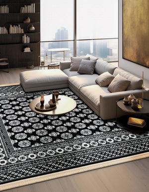 Black and White 6' 1 x 6' 1 Tekke Square Area Rug Classic Traditional Vintage Design Carpet for Living Rooms, Dining, Bedrooms, Office Space for Sale at Rug Engine