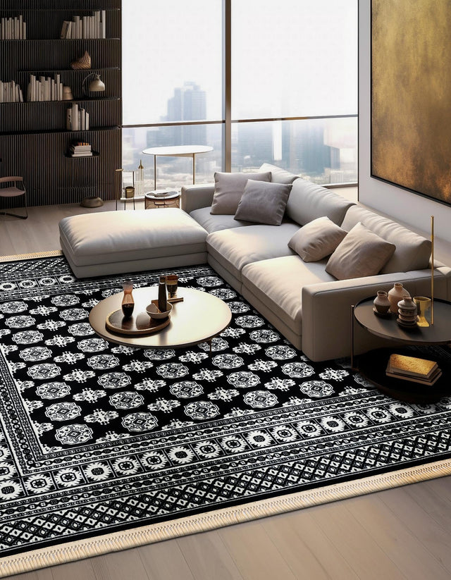 Black and White 7' 10 x 7' 10 Tekke Square Area Rug Classic Traditional Vintage Design Carpet for Living Rooms, Dining, Bedrooms, Office Space for Sale at Rug Engine