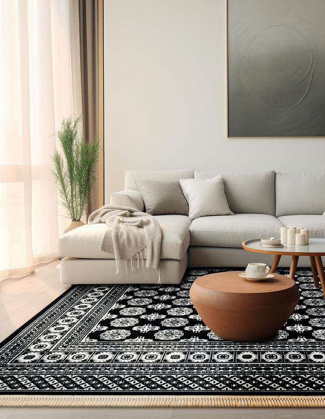 Black and White 10' x 10' Tekke Square Area Rug Classic Traditional Vintage Design Carpet for Living Rooms, Dining, Bedrooms, Office Space for Sale at Rug Engine
