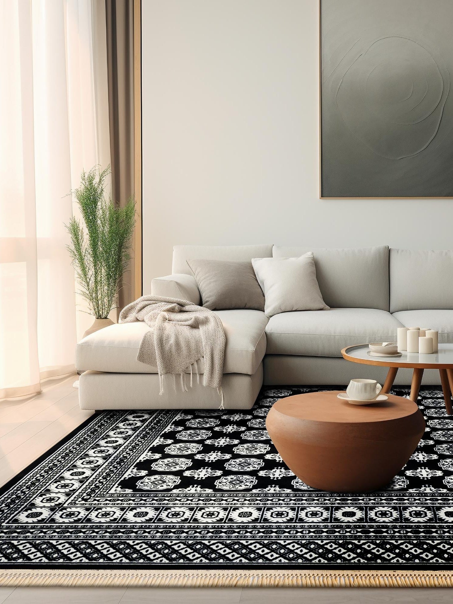 Black and White 6' 1 x 6' 1 Tekke Square Area Rug Classic Traditional Vintage Design Carpet for Living Rooms, Dining, Bedrooms, Office Space for Sale at Rug Engine