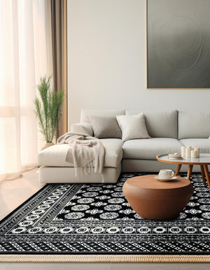 Black and White 7' 10 x 7' 10 Tekke Square Area Rug Classic Traditional Vintage Design Carpet for Living Rooms, Dining, Bedrooms, Office Space for Sale at Rug Engine