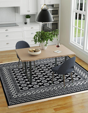 Black and White 6' 1 x 6' 1 Tekke Square Area Rug Classic Traditional Vintage Design Carpet for Living Rooms, Dining, Bedrooms, Office Space for Sale at Rug Engine