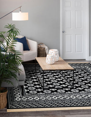 Black and White 7' 10 x 7' 10 Tekke Square Area Rug Classic Traditional Vintage Design Carpet for Living Rooms, Dining, Bedrooms, Office Space for Sale at Rug Engine