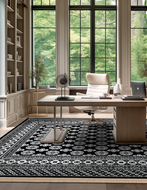 Black and White 7' 10 x 7' 10 Tekke Square Area Rug Classic Traditional Vintage Design Carpet for Living Rooms, Dining, Bedrooms, Office Space for Sale at Rug Engine