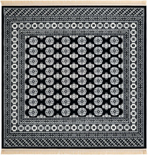 Black and White 7' 10 x 7' 10 Tekke Square Area Rug Classic Traditional Vintage Design Carpet for Living Rooms, Dining, Bedrooms, Office Space for Sale at Rug Engine