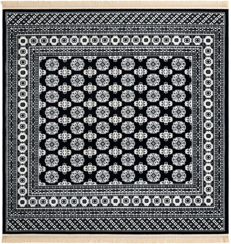 Black and White 7' 10 x 7' 10 Tekke Square Area Rug Classic Traditional Vintage Design Carpet for Living Rooms, Dining, Bedrooms, Office Space for Sale at Rug Engine