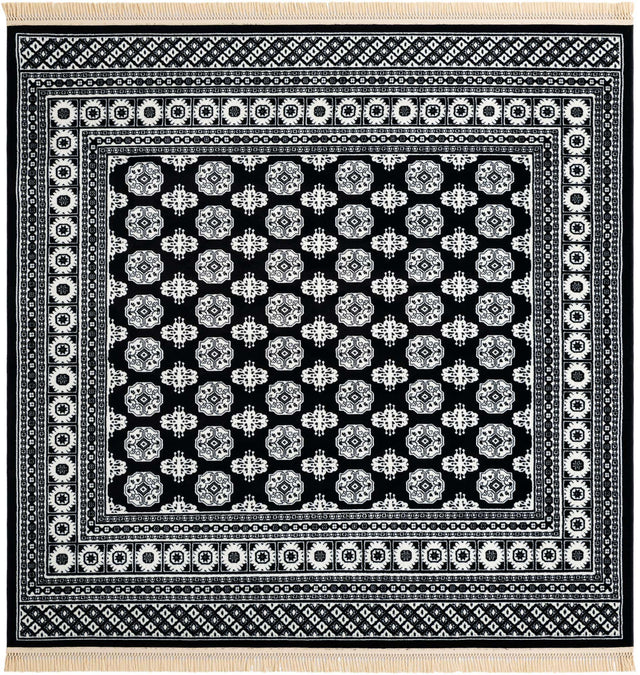 Black and White 7' 10 x 7' 10 Tekke Square Area Rug Classic Traditional Vintage Design Carpet for Living Rooms, Dining, Bedrooms, Office Space for Sale at Rug Engine