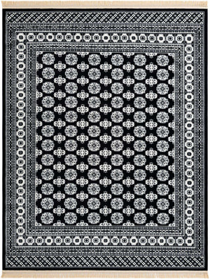 Black and White 7' 10 x 10' Tekke Rectangle Area Rug Classic Traditional Vintage Design Carpet for Living Rooms, Dining, Bedrooms, Office Space for Sale at Rug Engine