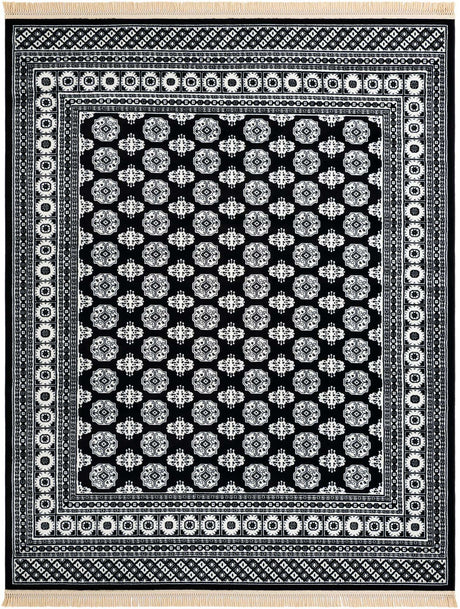 Black and White 7' 10 x 10' Tekke Rectangle Area Rug Classic Traditional Vintage Design Carpet for Living Rooms, Dining, Bedrooms, Office Space for Sale at Rug Engine