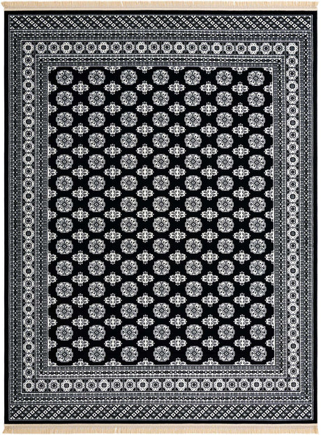 Black and White 9' x 12' Tekke Rectangle Area Rug Classic Traditional Vintage Design Carpet for Living Rooms, Dining, Bedrooms, Office Space for Sale at Rug Engine