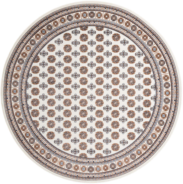 Ivory 10' x 10' Tekke Round Area Rug Classic Traditional Vintage Design Carpet for Living Rooms, Dining, Bedrooms, Office Space for Sale at Rug Engine