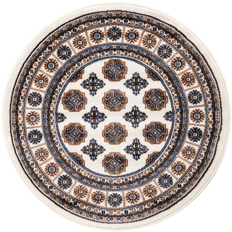 Ivory 3' 1 x 3' 1 Tekke Round Area Rug Classic Traditional Vintage Design Carpet for Living Rooms, Dining, Bedrooms, Office Space for Sale at Rug Engine