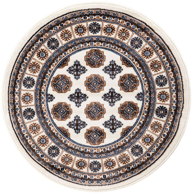 Ivory 3' 1 x 3' 1 Tekke Round Area Rug Classic Traditional Vintage Design Carpet for Living Rooms, Dining, Bedrooms, Office Space for Sale at Rug Engine