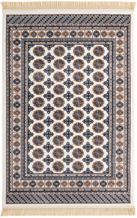 Ivory 4' 1 x 6' 1 Tekke Rectangle Area Rug Classic Traditional Vintage Design Carpet for Living Rooms, Dining, Bedrooms, Office Space for Sale at Rug Engine
