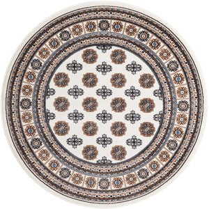 Ivory 5' 3 x 5' 3 Tekke Round Area Rug Classic Traditional Vintage Design Carpet for Living Rooms, Dining, Bedrooms, Office Space for Sale at Rug Engine