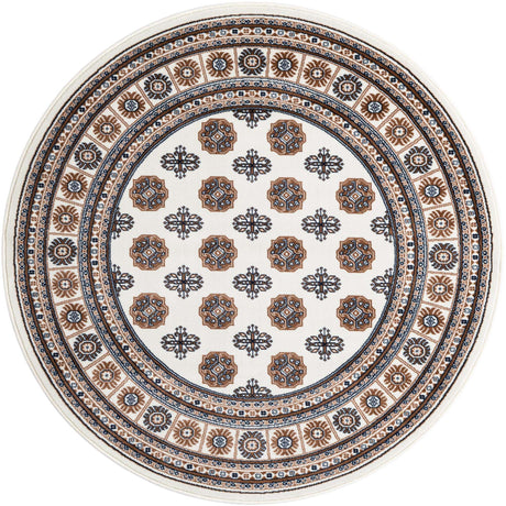 Ivory 5' 3 x 5' 3 Tekke Round Area Rug Classic Traditional Vintage Design Carpet for Living Rooms, Dining, Bedrooms, Office Space for Sale at Rug Engine